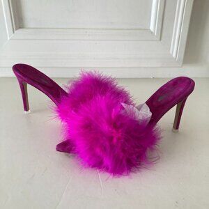 NWOT Jeffery Campbell Free People Lily Pointed Toe Pink Feather Heels Sz 6